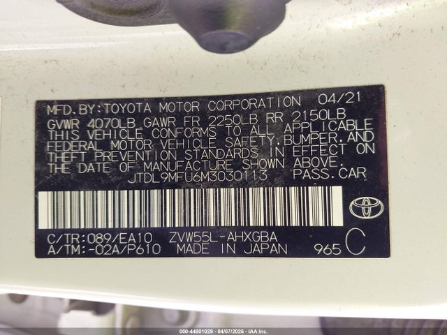 2021 TOYOTA PRIUS JTDL9MFU6M3030113 Photo 8