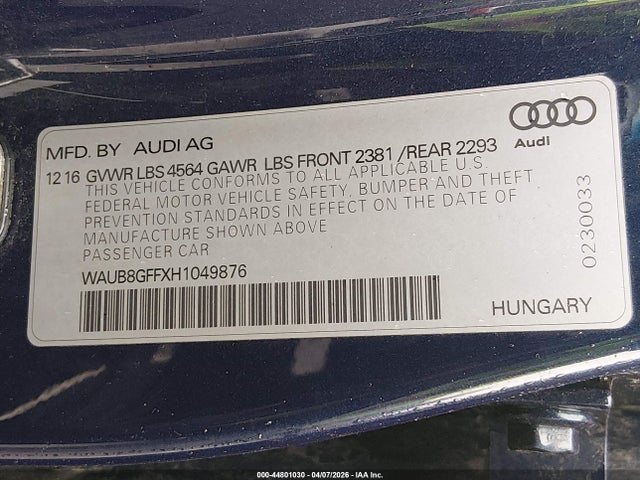 2017 AUDI A3 WAUB8GFFXH1049876 Photo 8