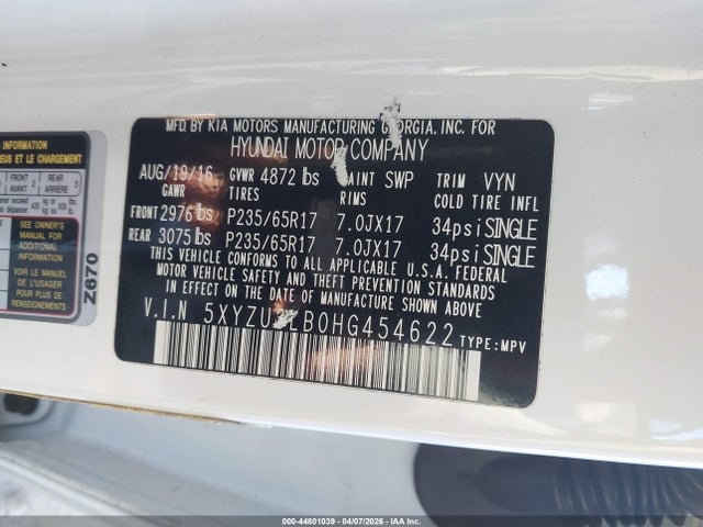 Aukcja sprzedaży 2017 Hyundai Santa Fe Sport 2.4l, vin: 5XYZU3LB0HG454622, numer aukcji: 44801039
