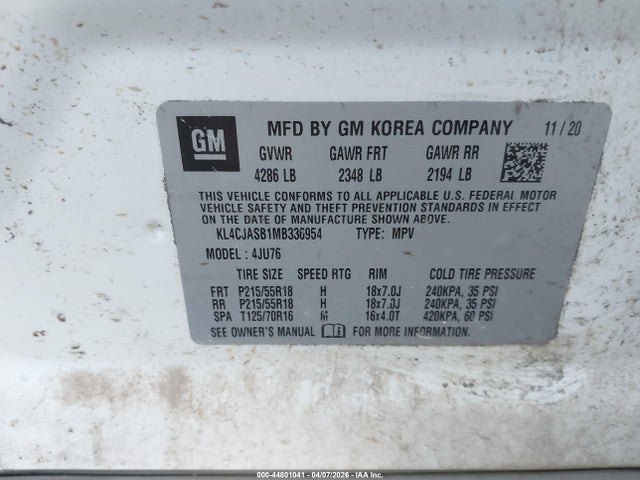 Продажа на аукционе авто 2021 Buick Encore Fwd Preferred, vin: KL4CJASB1MB336954, номер лота: 44801041