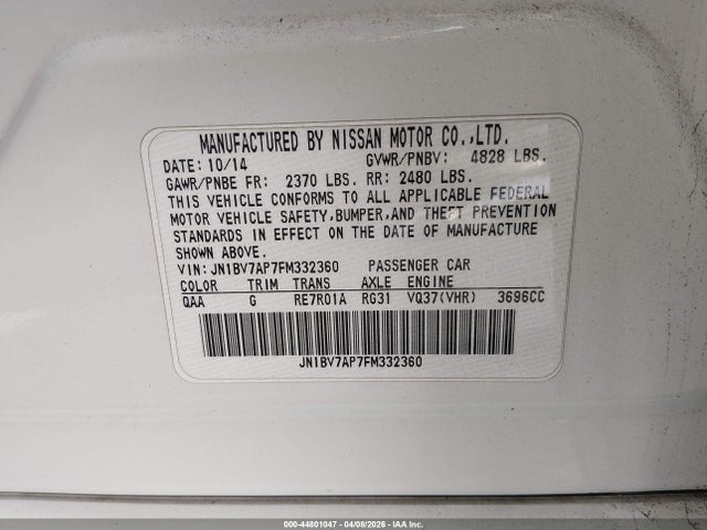 JN1BV7AP7FM332360 Infiniti Q50