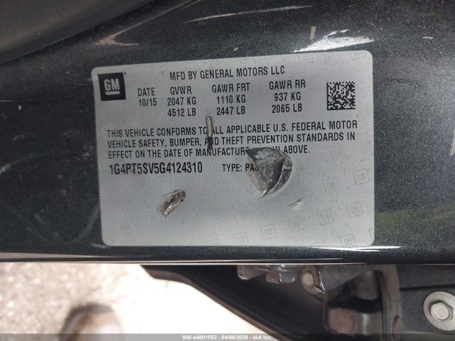 2016 Buick Verano Premium Turbo Group მანქანა იყიდება აუქციონზე, vin: 1G4PT5SV5G4124310, აუქციონის ნომერი: 44801052