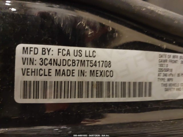 Продаж на аукціоні авто 2021 Jeep Compass Limited 4x4, vin: 3C4NJDCB7MT541708, номер лоту: 44801053