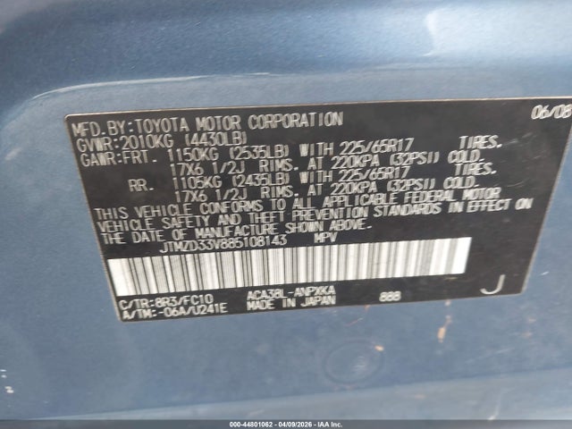 Продажа на аукционе авто 2008 Toyota Rav4, vin: JTMZD33V885108143, номер лота: 44801062
