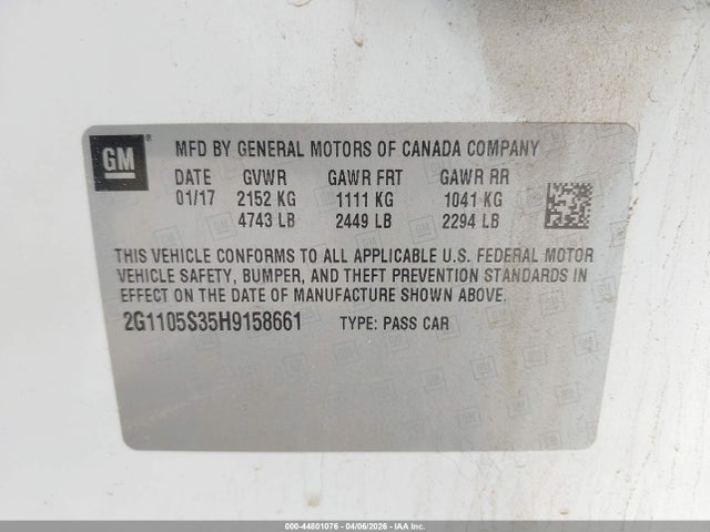 Chevrolet IMPALA 1LT 2017 2G1105S35H9158661 Image 9