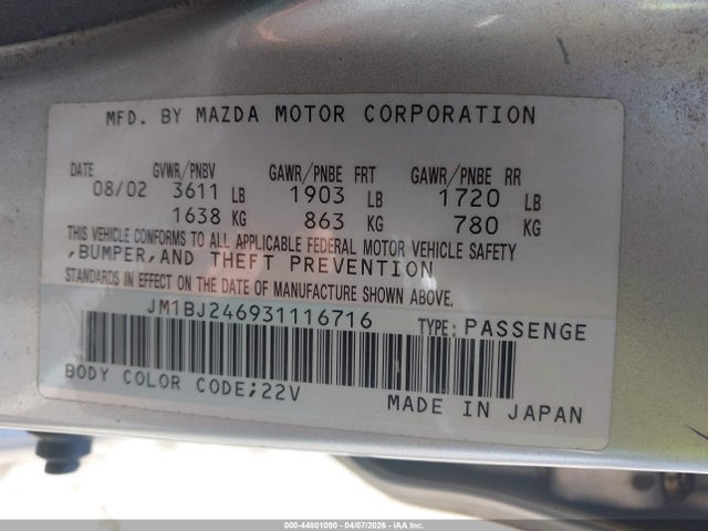 Продаж на аукціоні авто 2003 Mazda Protege5, vin: JM1BJ246931116716, номер лоту: 44801090