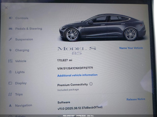 44801091 :رقم المزاد ، 5YJSA1CNXDFP27771 vin ، 2013 Tesla Model S مزاد بيع