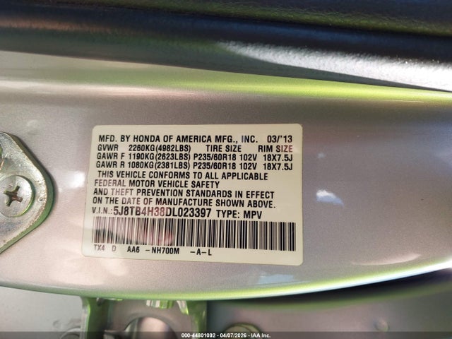 44801092 :رقم المزاد ، 5J8TB4H38DL023397 vin ، 2013 Acura Rdx مزاد بيع
