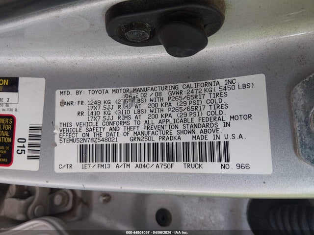 2008 TOYOTA TACOMA 5TEMU52N78Z548021 Photo 8
