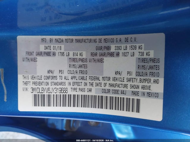 3MYDLBYV6JY319688 Toyota YARIS IA