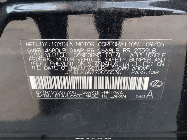 2007 LEXUS ES 350 JTHBJ46G772055530 Photo 8