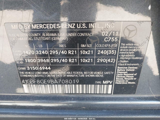2011 MERCEDES-BENZ GL 550 4JGBF8GE9BA708019 Photo 8