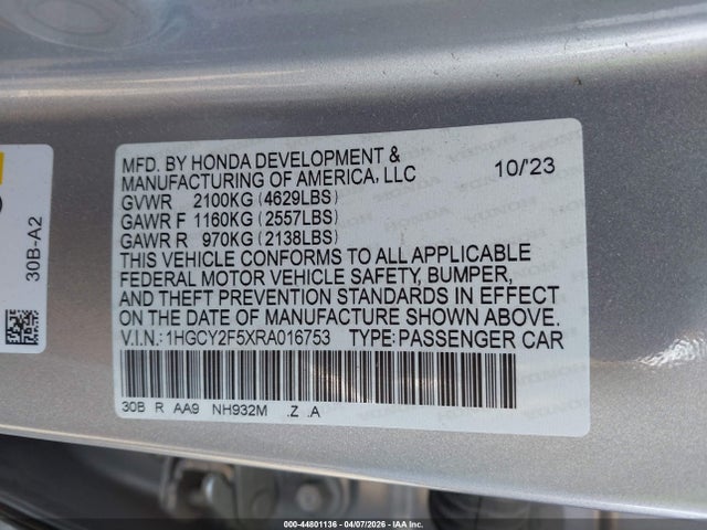 1HGCY2F5XRA016753 Honda Accord Hybrid Sport