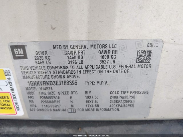 Aukcja sprzedaży 2014 Gmc Acadia Slt-1, vin: 1GKKVRKD3EJ168395, numer aukcji: 44801140