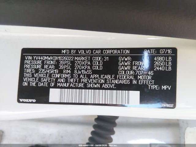 YV440MWK0H1026022 Volvo V60 Cross Country T5