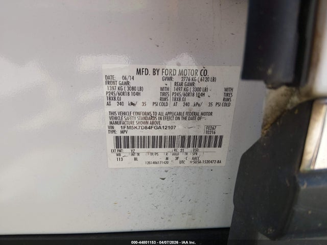 Продажа на аукционе авто 2015 Ford Explorer Xlt, vin: 1FM5K7D84FGA12107, номер лота: 44801153