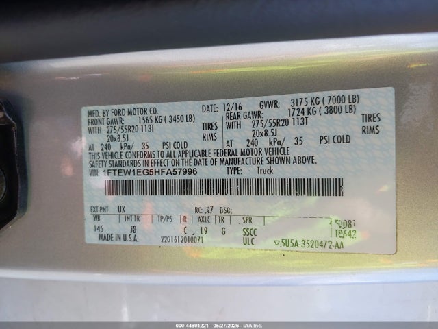 1FTEW1EG5HFA57996 Ford F-150 Xlt