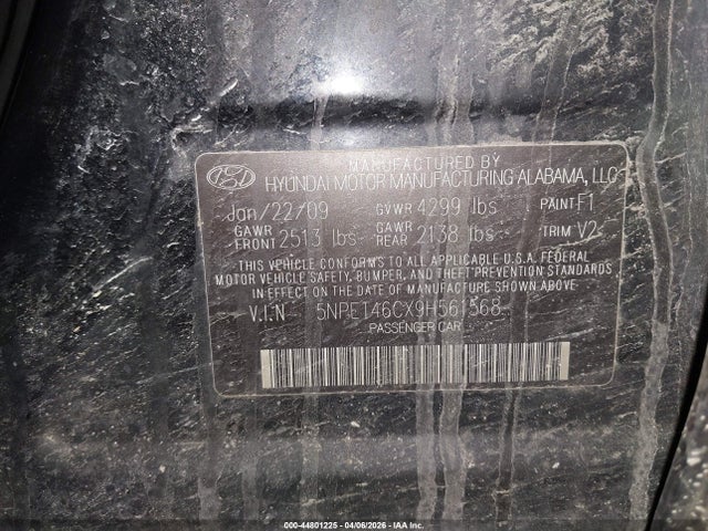 2009 Hyundai Sonata Gls მანქანა იყიდება აუქციონზე, vin: 5NPET46CX9H561568, აუქციონის ნომერი: 44801225