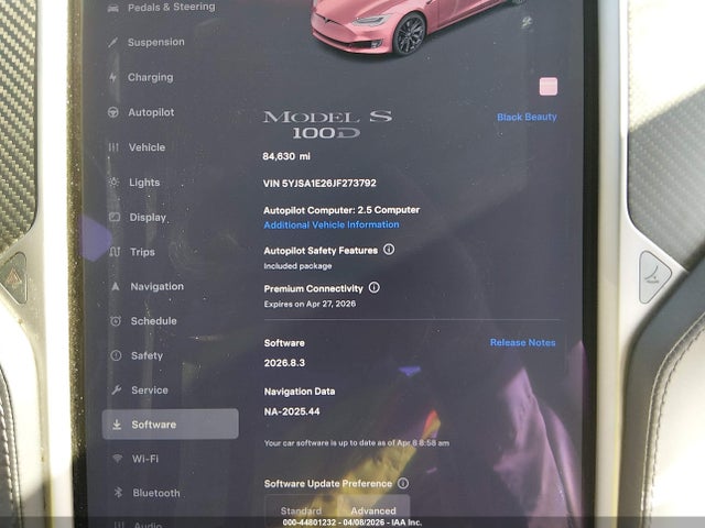 Продажа на аукционе авто 2018 Tesla Model S 100d/75d/p100d, vin: 5YJSA1E26JF273792, номер лота: 44801232