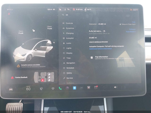 2020 Tesla Model 3 Standard Range Plus Rear-wheel Drive/standard Range Rear-wheel Drive მანქანა იყიდება აუქციონზე, vin: 5YJ3E1EA4LF614450, აუქციონის ნომერი: 44801257
