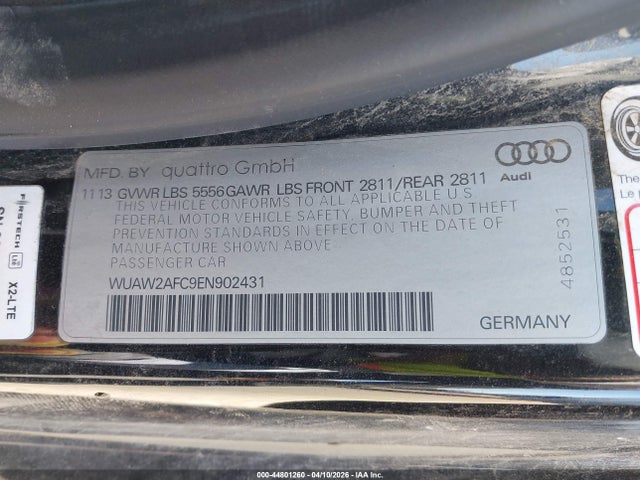 2014 Audi Rs 7 4.0t Prestige მანქანა იყიდება აუქციონზე, vin: WUAW2AFC9EN902431, აუქციონის ნომერი: 44801260