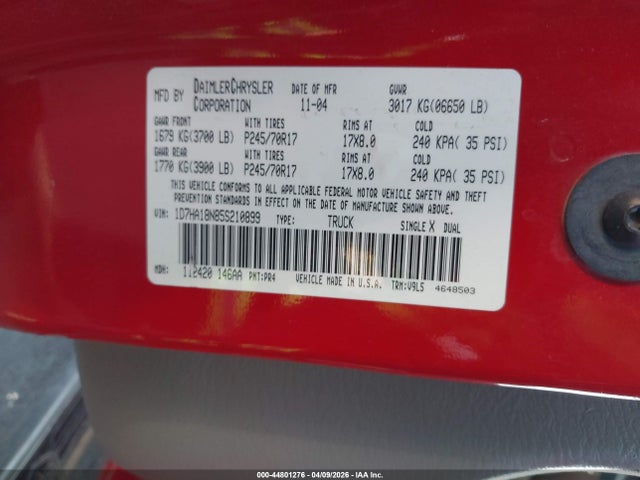 Продажа на аукционе авто 2005 Dodge Ram 1500 Slt/laramie, vin: 1D7HA18N85S210899, номер лота: 44801276