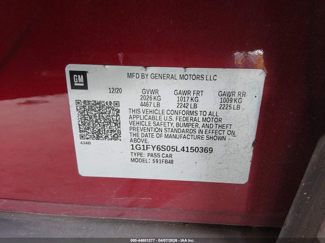 1G1FY6S05L4150369 Chevrolet Bolt Ev Fwd Lt