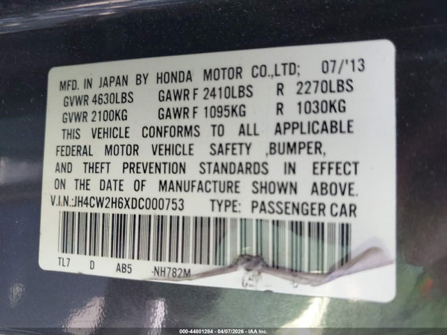Aukcja sprzedaży 2013 Acura Tsx 2.4, vin: JH4CW2H6XDC000753, numer aukcji: 44801284