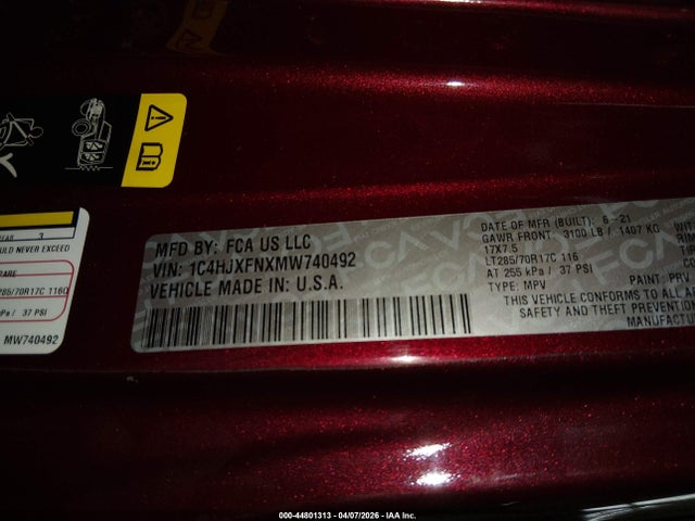 Aukcja sprzedaży 2021 Jeep Wrangler Unlimited Rubicon 4x4, vin: 1C4HJXFNXMW740492, numer aukcji: 44801313