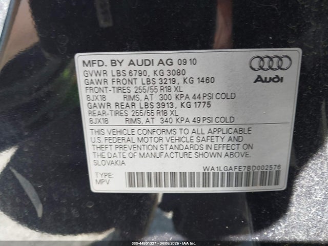 Aukcja sprzedaży 2011 Audi Q7 3.0t Premium, vin: WA1LGAFE7BD002576, numer aukcji: 44801327