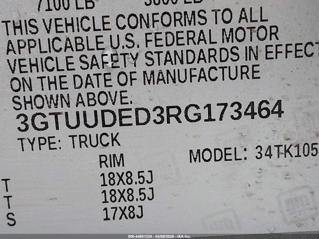 3GTUUDED3RG173464 GMC Sierra 1500 4wd Short Box Slt
