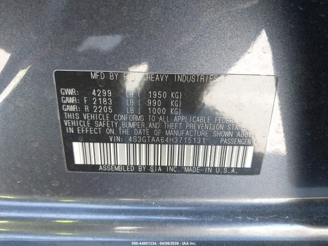 Продаж на аукціоні авто 2017 Subaru Impreza 2.0i, vin: 4S3GTAA64H3715131, номер лоту: 44801334
