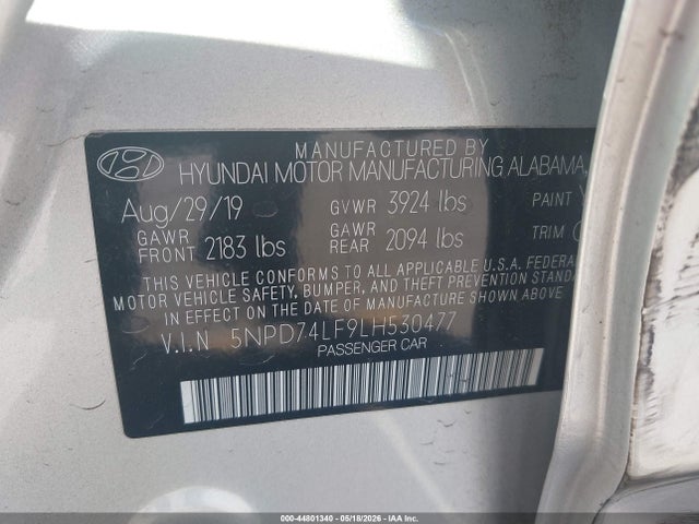 Aukcja sprzedaży 2020 Hyundai Elantra Se, vin: 5NPD74LF9LH530477, numer aukcji: 44801340