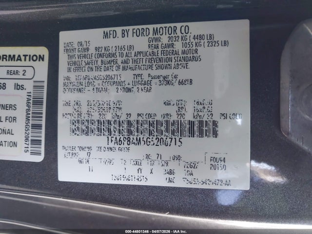 Ford Mustang V6 2016 1FA6P8AM5G5206715 Image 9