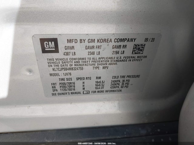 KL7CJPSB4MB324755 Chevrolet Trax Awd Lt
