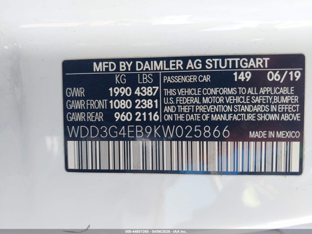 2019 Mercedes-benz A 220 მანქანა იყიდება აუქციონზე, vin: WDD3G4EB9KW025866, აუქციონის ნომერი: 44801368
