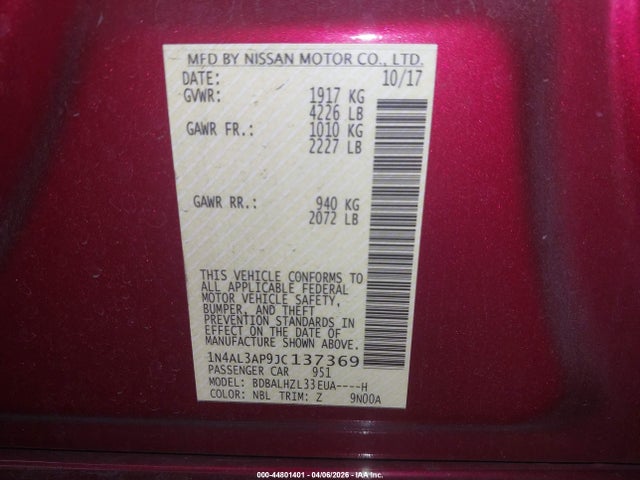 1N4AL3AP9JC137369 Nissan Altima 2.5 Sr