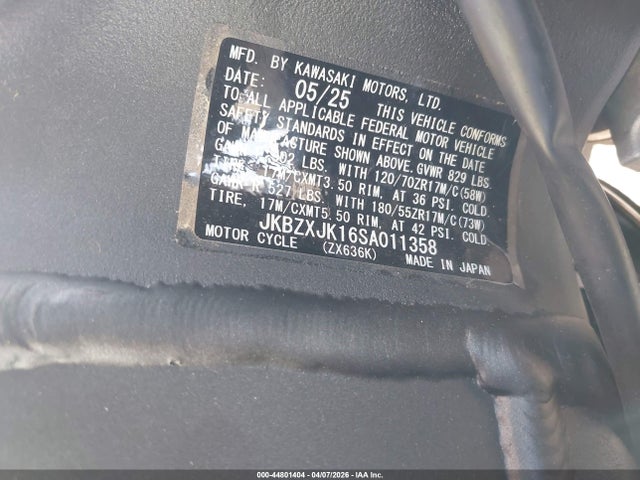 JKBZXJK16SA011358 Kawasaki Zx636 K