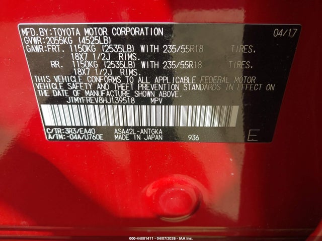 JTMYFREV8HJ139518 Toyota Rav4 Limited