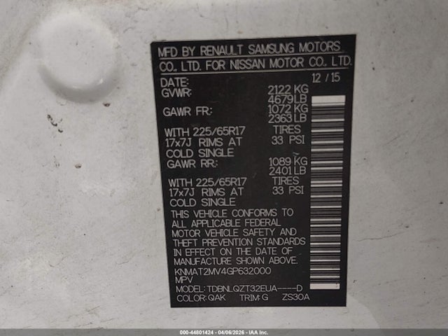 Nissan ROGUE SV 2016 KNMAT2MV4GP632000 Image 9