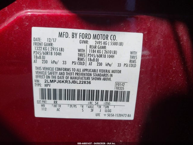 Lincoln Mkx Select 2018 2LMPJ6KR3JBL22836 Image 9