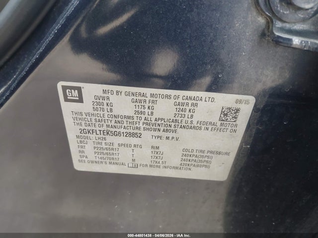 Продаж на аукціоні авто 2016 Gmc Terrain Sle-2, vin: 2GKFLTEK5G6128852, номер лоту: 44801438