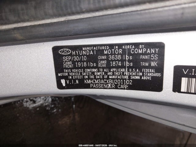 Aukcja sprzedaży 2011 Hyundai Accent Gs, vin: KMHCM3ACXBU201102, numer aukcji: 44801448