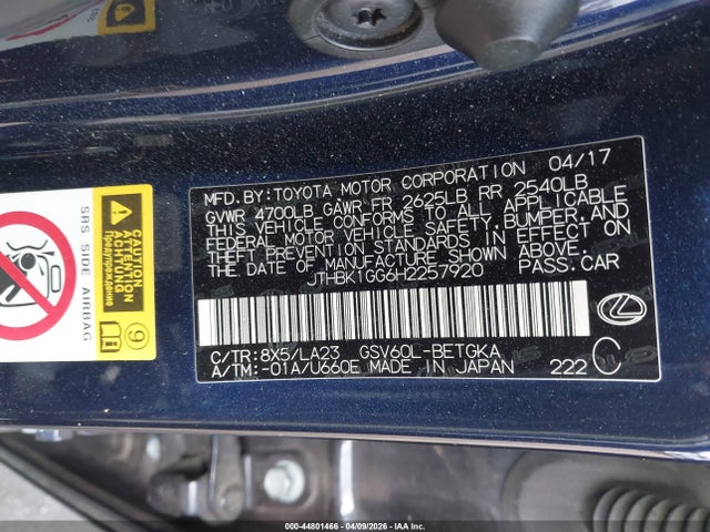 Продаж на аукціоні авто 2017 Lexus Es 350, vin: JTHBK1GG6H2257920, номер лоту: 44801466