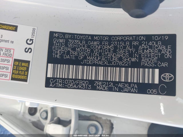 Продаж на аукціоні авто 2020 Toyota Corolla Le, vin: JTDEPRAEXLJ078221, номер лоту: 44801468