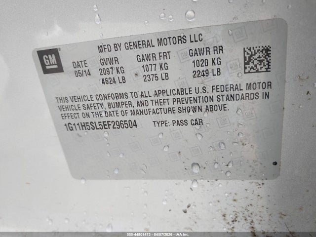 1G11H5SL5EF296504 Chevrolet Malibu 1lz