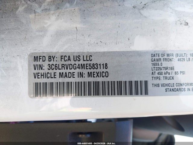3C6LRVDG4ME583118 RAM Promaster 2500 High Roof 159 Wb