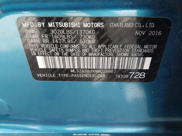 2017 MITSUBISHI MIRAGE ML32A3HJXHH015867 Photo 8