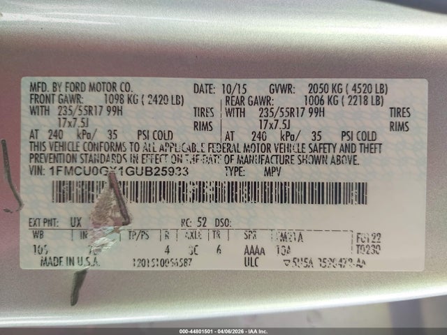 2016 FORD ESCAPE 1FMCU0GX1GUB25933 Photo 8