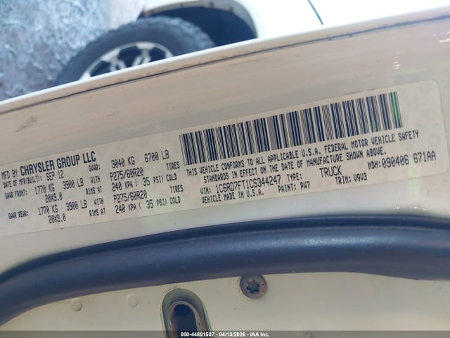 Продажа на аукционе авто 2012 Ram 1500 St, vin: 1C6RD7FT1CS344247, номер лота: 44801507